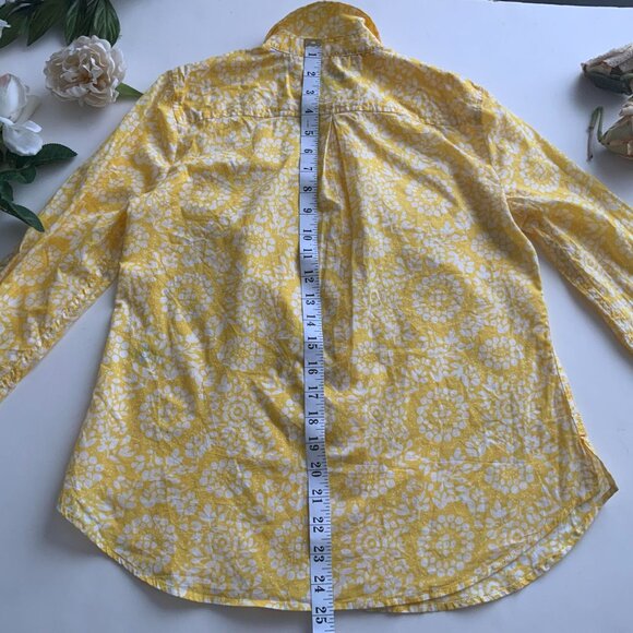 TALBOTS  Petites Yellow and White Flora Cotton Roll Tab Sleeve Summer Shirt - Picture 10 of 16